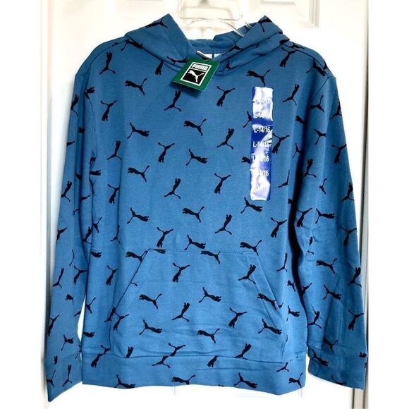 PUMA 🎉HPX4 🎉Youth S L (14-16) French Terry All-Over-Logo Hoodie/Blue/Unisex/NWT - Picture 9 of 15